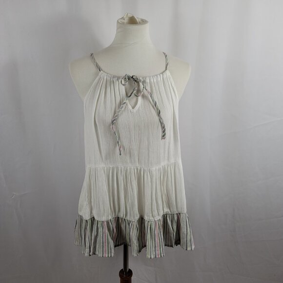 Doe & Rae Sleeveless Blouse Top Size Small White with Gray Stripe Hem NEW - Picture 5 of 16